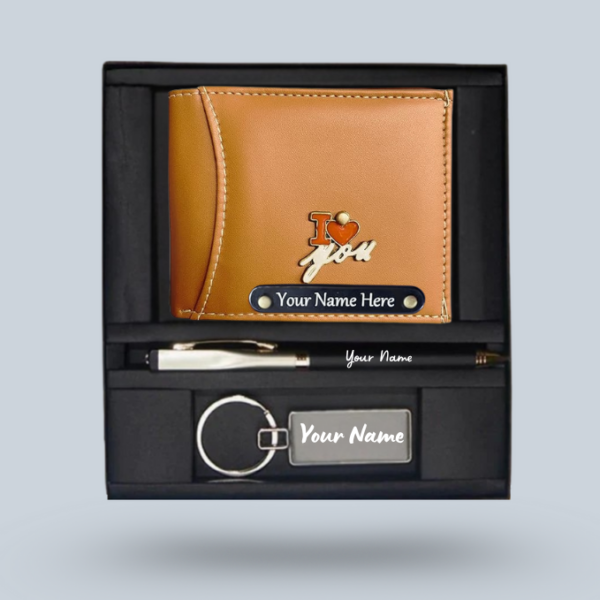 Customised Wallet, Pen & Metal Keychain